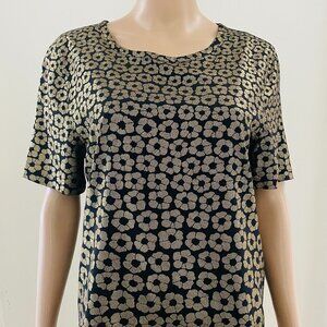 Equipment Femme FAB! 'Riley' Metallic Floral 100% Silk Tee in Black/Gold  Sz S/P